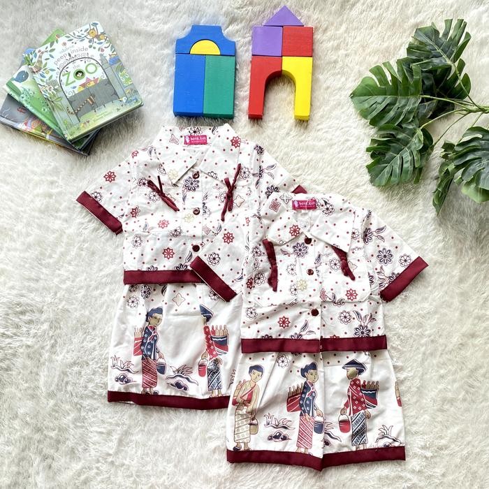 SIAPKIRIM Esther Setelan Batik Anak Perempuan Bu Tedjo Maroon Putih Lucu READY STOCK