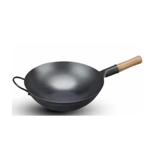 Wok/Wajan/Kuali Besi Baja Dengan Gagang Kayu 40 Cm