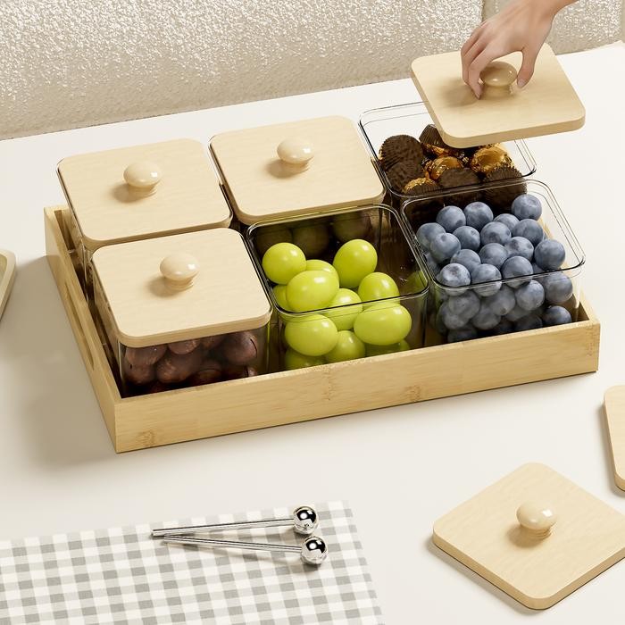 Halu Toples Set Nampan Desain Kayu Aestetic Toples Lebaran Minimalis Set Nampan Toples Penyimpanan