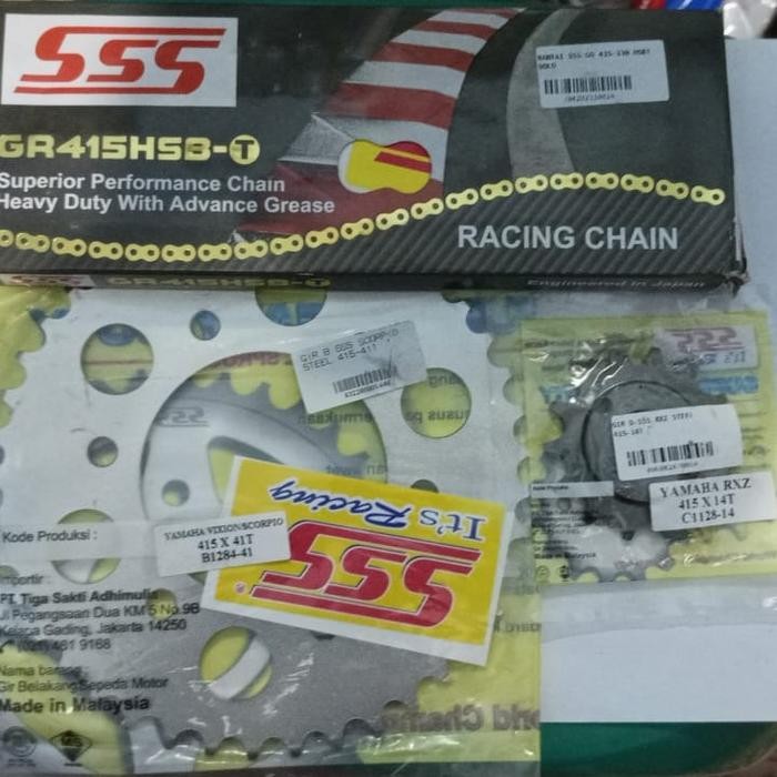 Gear Set Sss Gear Satu Paket Sss Mxking Vixion 415 Ukuran 41/42/43/44/45 Rantai Hsbt