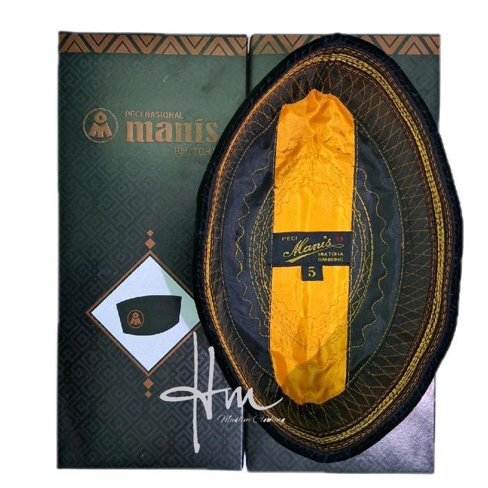 ASLI Peci Manis Toha Kopiah Songkok Hitam Polos Non AC Motif SM Plat Kuning Tanpa Kertas Nyaman Pria