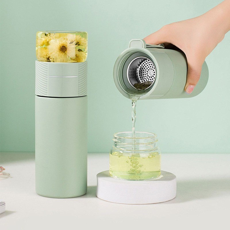 Insulated Cup with Filter Stainless Steel Tea Bottle Tea Infuser Vacuum Cup with Glass Infuser Separ