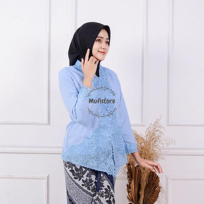 ASLI KEBAYA MODERN ENCIM DEWASA NAVY 2 / KEBAYA BORDIR KATUN TERLARIS READY STOCK