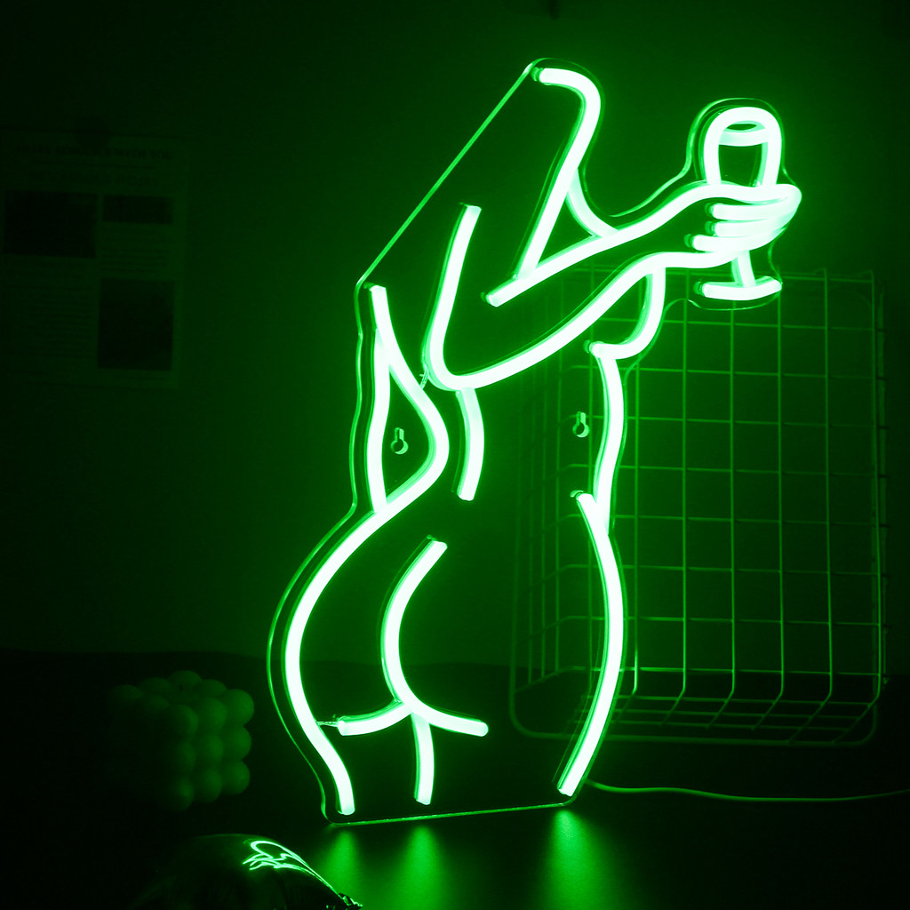 Pink Woman Wine Glass Neon Sign LED Sexy Lady Neon Signs For Bar Party Restaurant Shop Neon Light Ac