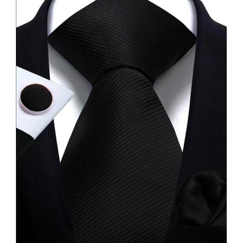 Terlaris Dasi Pria Set Sapu Tangan Cuffling Warna Hitam SALE