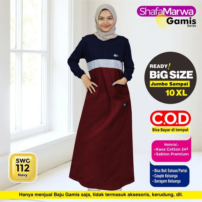SALE SHAFAMARWA Gamis Muslimah Wanita Busui Friendly Terbaru - Dress Jumbo Kaos Katun Combed SWG112