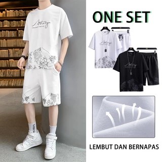 Setelan Kaos Pria Oversize Korean Style Unisex || Baju Setelan Pria Korean Style Nyaman Lembut