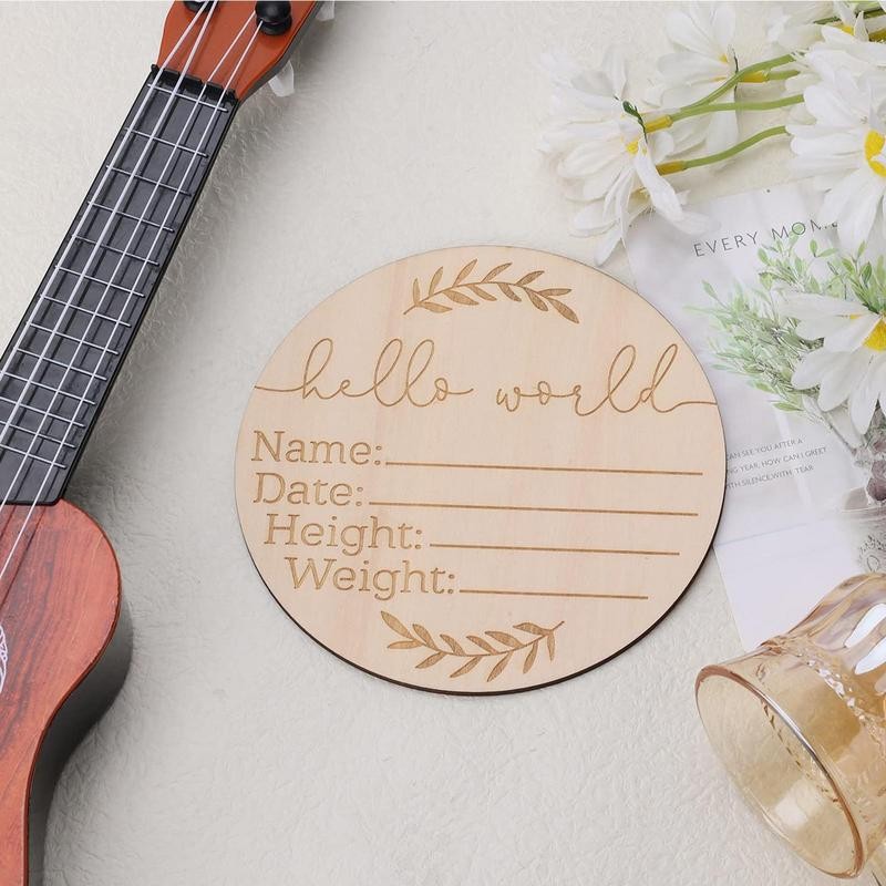 1pc Newborn Announcement Sign Hello World Newborn Welcome Sign New Baby Announcement Wooden Plaque S