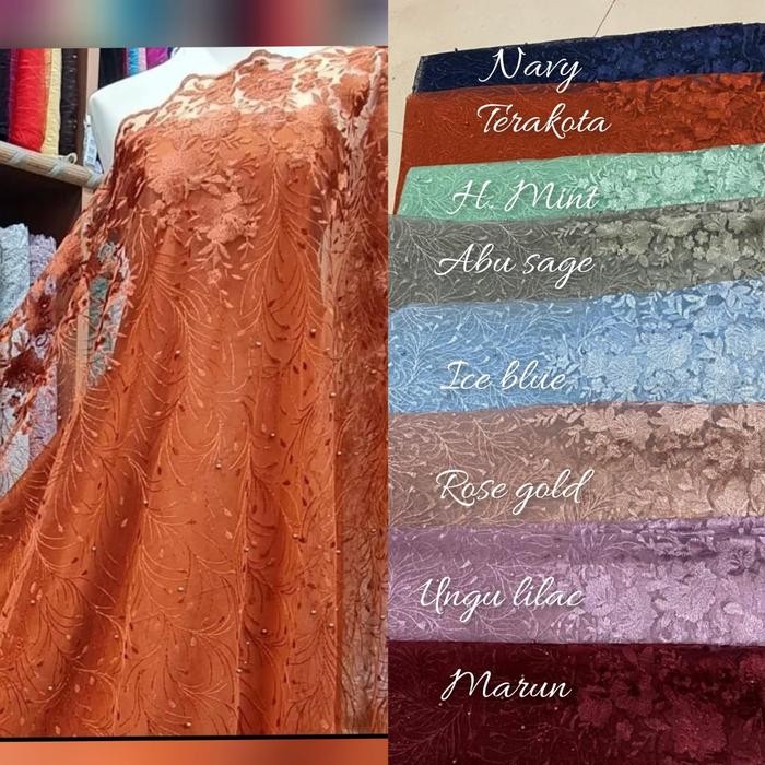 SIAPKIRIM Kain Brokat Tile Mutiara Bordir Pinggir READY STOCK