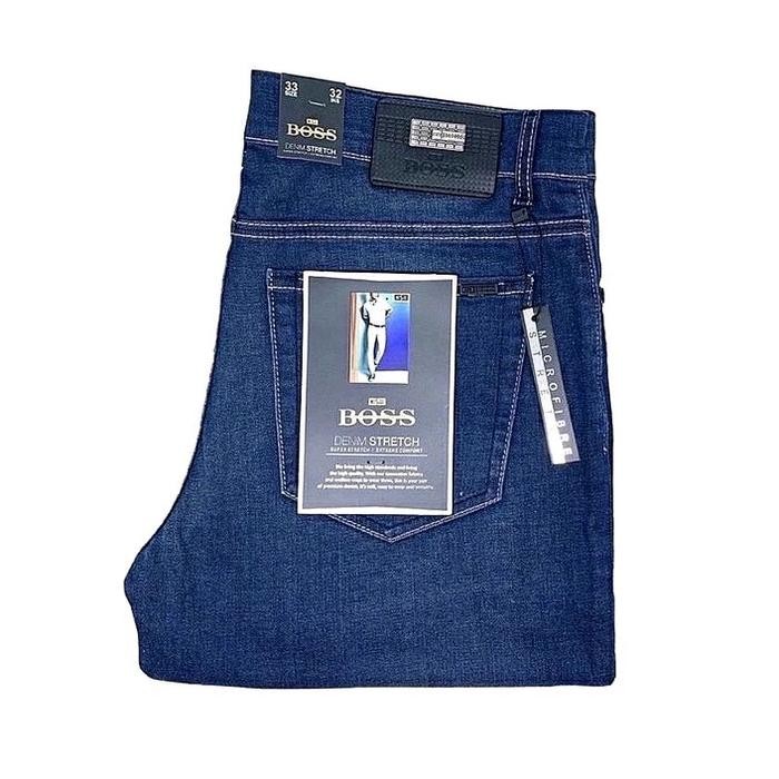 ftxr- Celana Pria Jeans Original Boss Standar Ngaret Warna Biru Sanding Stretch - Regular