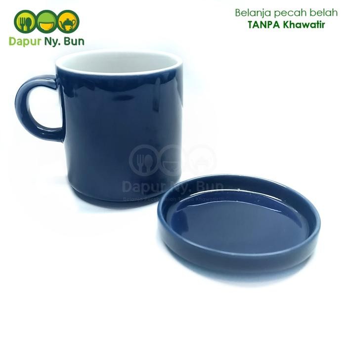 egk6- Mug Tutup Coaster Warna Polos 240Ml Stackable Keramik