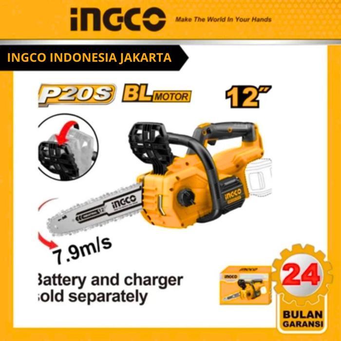 INGCO CGSLI20128 CORDLESS MESIN GERGAJI CHAINSAW BATERAI 12" 20V 4AH