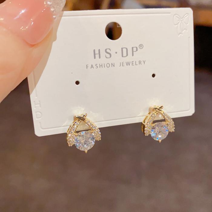 DISKON EAR PARTNER-S925 Jarum perak Anting-anting salib Zircon penuh minimalis mode jarum perak S925