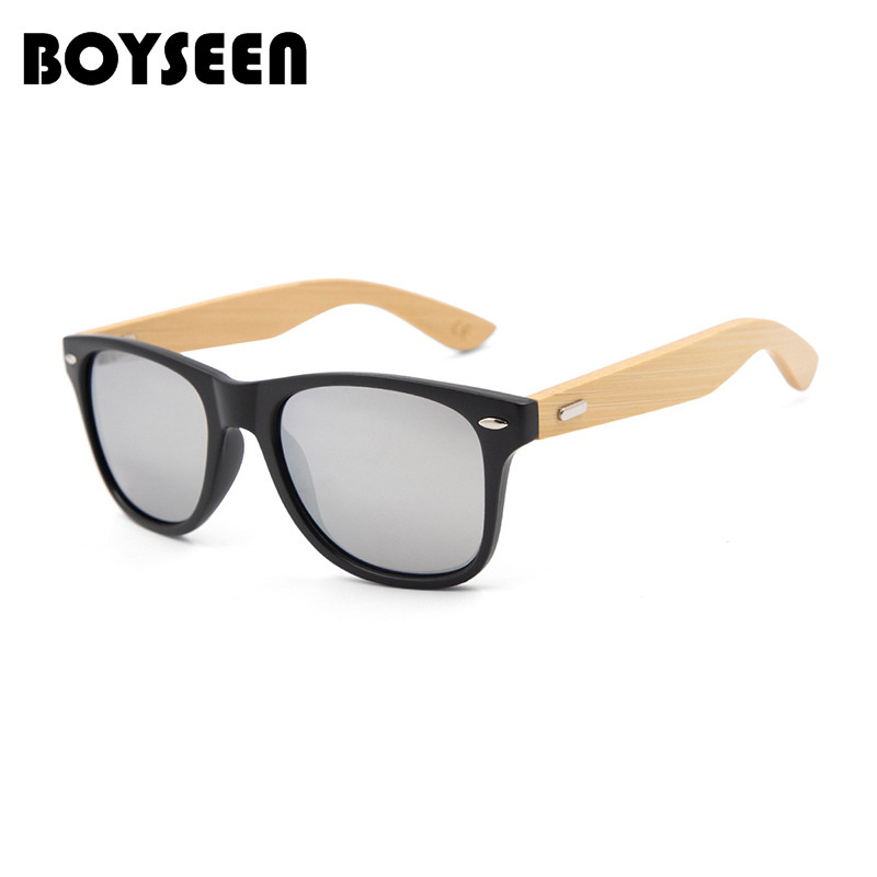 BOYSEEN Bamboo Temples Sunglasses Men Classic Wood Color Bamboo Sunglasses Women UV400 Protection