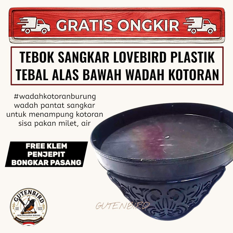 GUTENBIRD TEBOK SANGKAR LOVEBIRD PLASTIK TEBAL ALAS BAWAH WADAH KOTORAN SANGKAR KAPSUL BULAT BESI KO