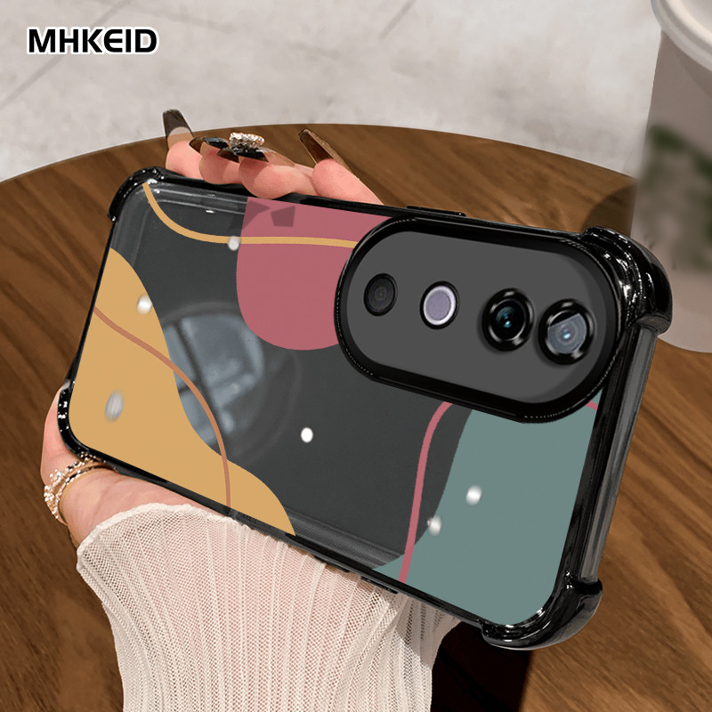 MHKEID Casing Hp untuk VIVO V40 Pro 5G V40 Lite 5G Y200 4G Y200 5G Y300 5G V15 Case Casing pola blok