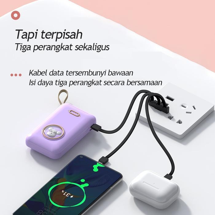 Mini Portable Power Bank 20000Mah Real Capacity 4 In 1 Built-In Kabel