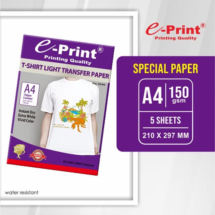 

Pilihan- E-Print Kertas Foto Light T-Shirt Transfer Paper 150 Gsm