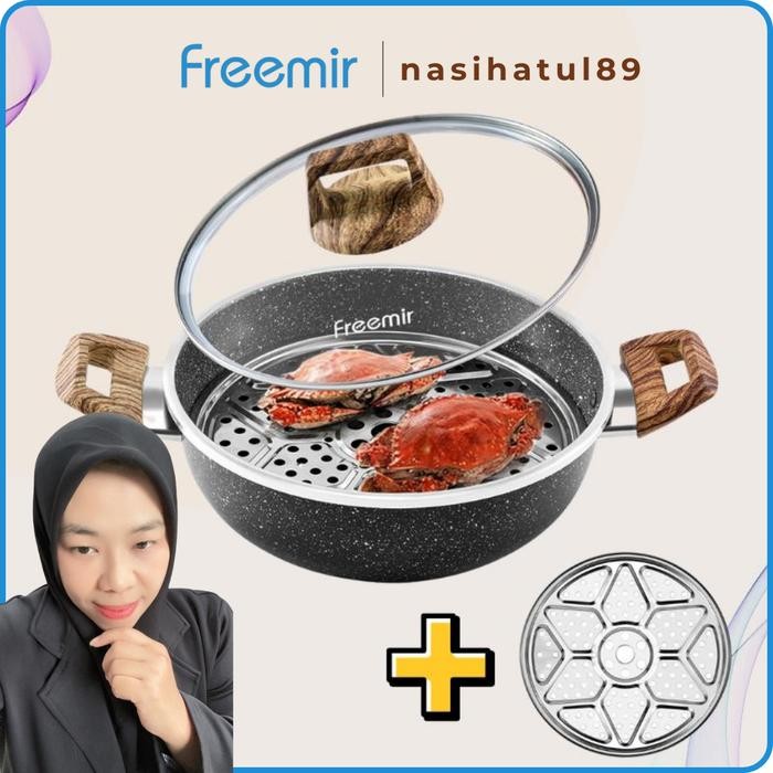Pilihan- [Freemir X Nasihatul89] Freemir Wajan Panci Kuping 24 Cm + Kukusan Stainless Dandang