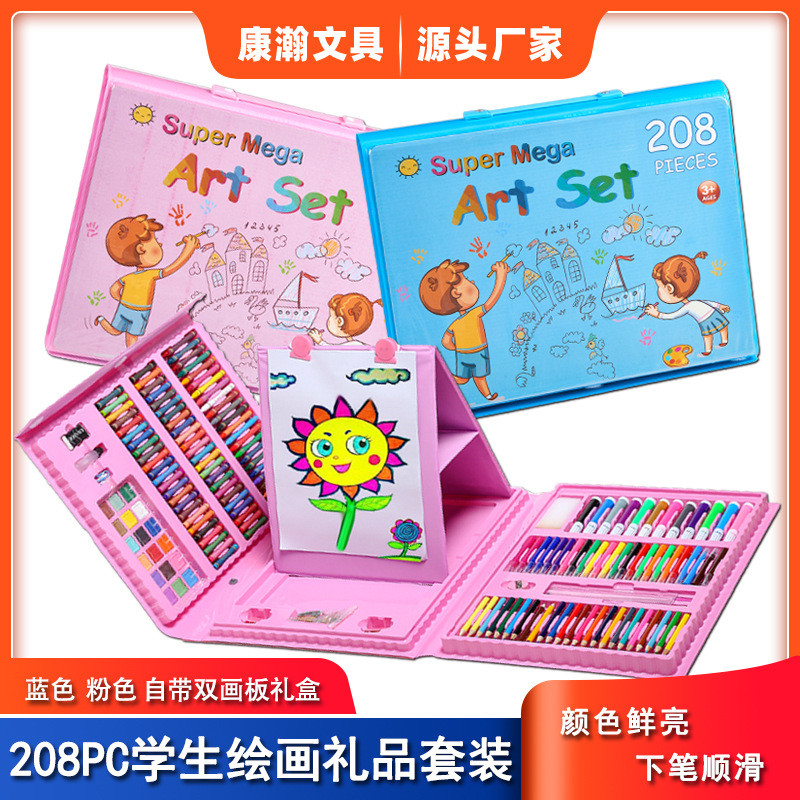 

Set Perlengkapan Lukis 208pcs - Pensil Warna, Krayon, Cat Air, Kuas & Aksesoris - Hadiah untuk Pelajar, Anak & Teman - Pink/Blue English/Russian Version |C0YD72NL|