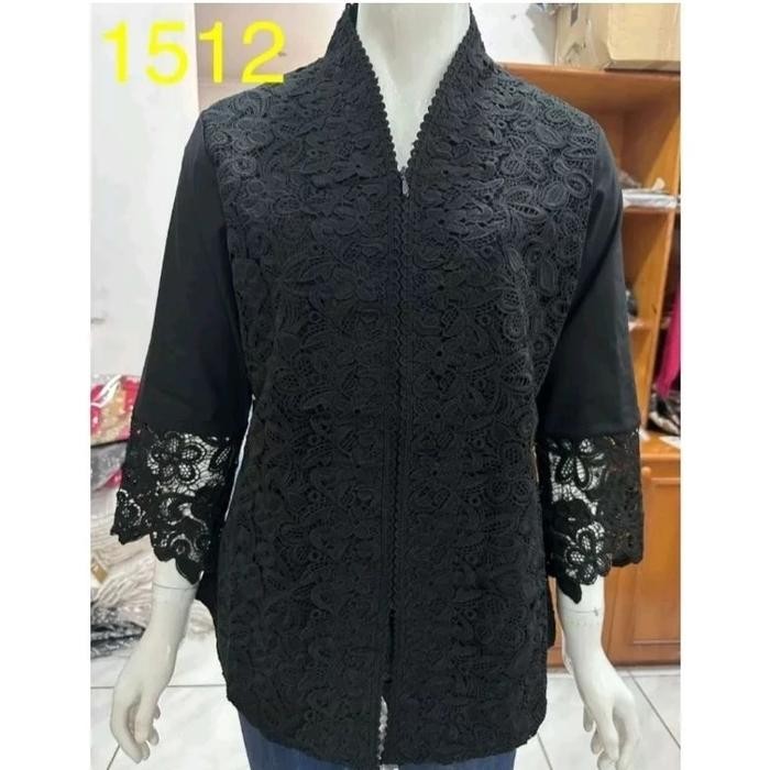 JUMBO ATASAN KEBAYA PESTA HITAM ALEXUEZ LINEN MIX BROKAT S-5L