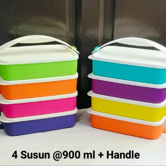 Click To Go 900Ml Rantang 4 Susun Dan Ctg 2 Susun Tanpa Sekat With Handle - Tupperware