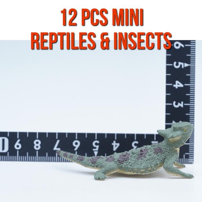 Kori 12Pcs In Box Mini Marine Reptiles Insects Serangga Reptil Iguana Lebah Laba Laba Bearded