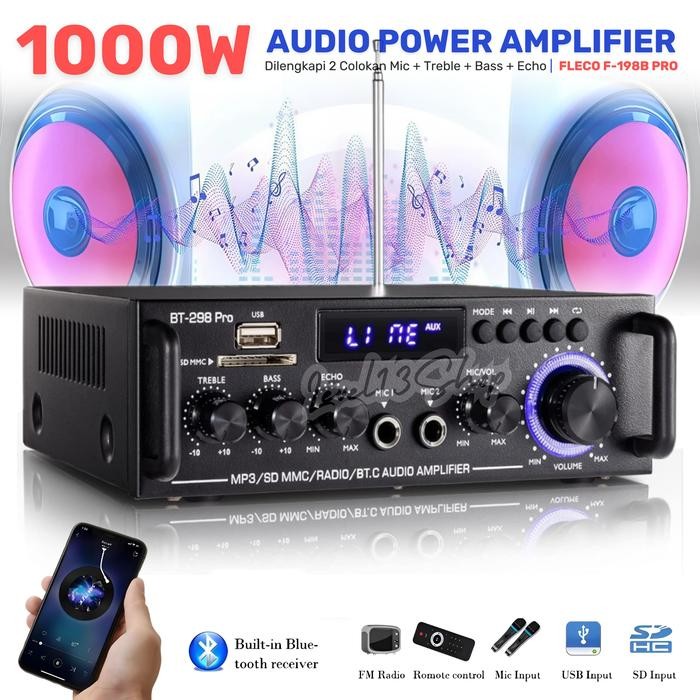 New Power Amplifier FLECO BT-198B PRO Amplifier Bluetooth MINI Fleco Audio Power BT 198B PRO 1000W