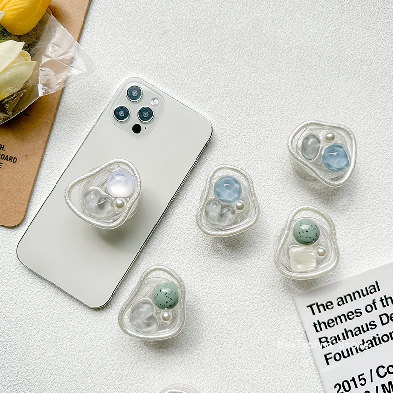 

Cute Clear Acrylic Pearl Marble Phone Holder Grip Support For Iphone Samsung Finger Ring Stand