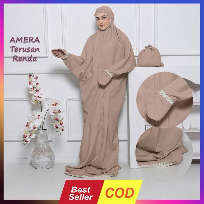 Pilihan- Arbifa Mukena Terusan Panjang Jumbo Amera Dewasa Renda Kain Katun Adem Lembut Mukenah