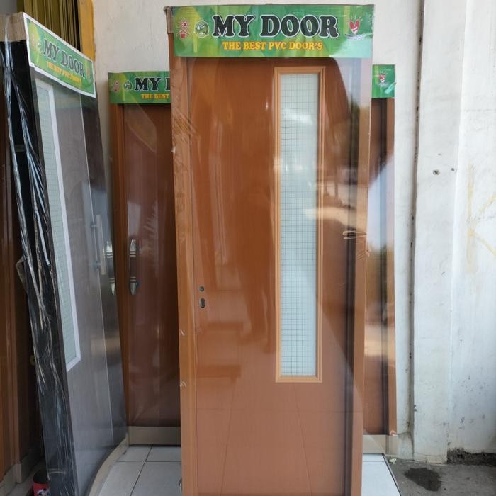 Pintu Kamar Mandi PVC 80x200 Dengan Kunci Engkol + Kaca Stiker Buram