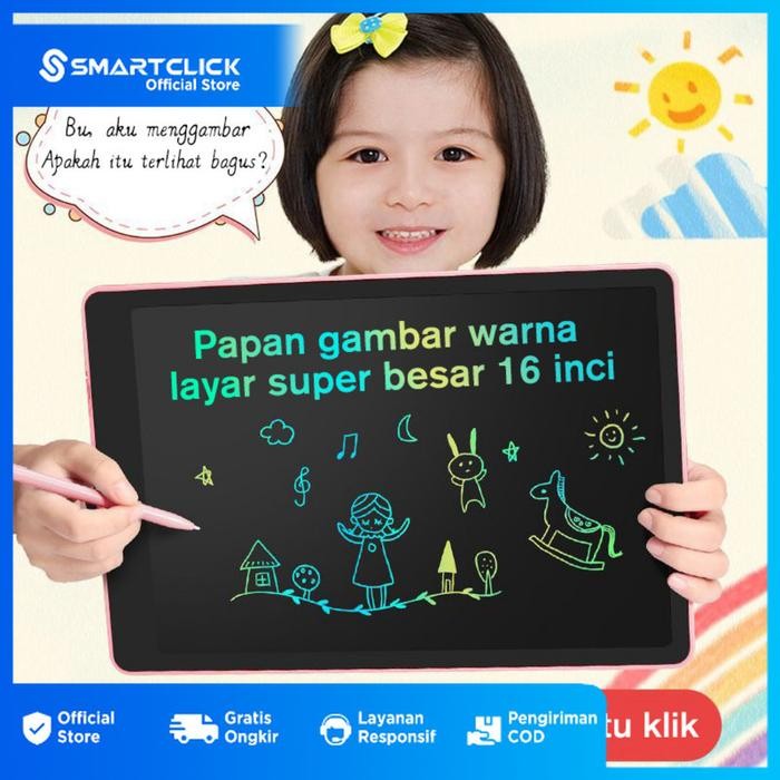 LCD Tablet Anak 16 Inch Berwarna Mainan Papan Tulis Hapus Edukasi Pen Gambar Belajar