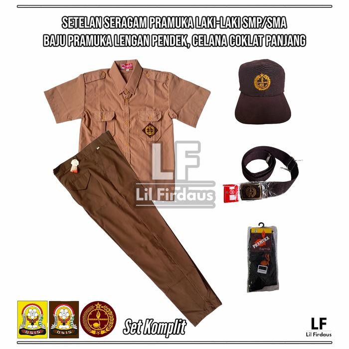 Setelan Seragam Pramuka Laki-Laki SMP/SMA Baju Pendek, Celana Panjang