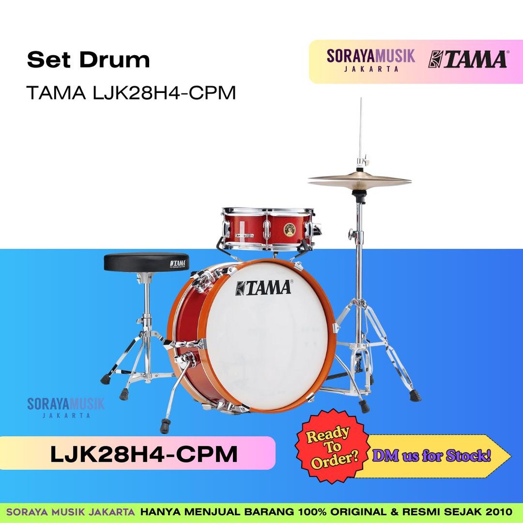 TAMA LJK28H4-CPM Club-JAM Mini Drum Kit 2-Piece w/Hardware, No Cymbal Holder, Candy Apple Mist