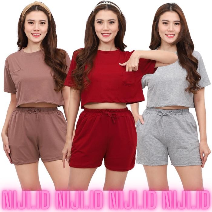 NIJI.ID - ONE SET CROPTOP POCKET / SETELAN WANITA CROP