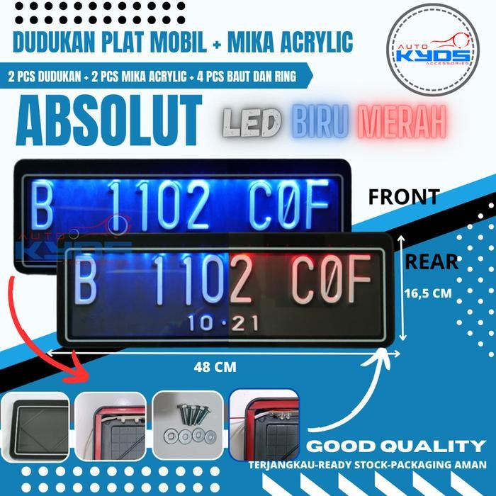 ORIGINAL Cover Dudukan Tatakan Tempat Mobil + Mika Akrilik Acrylic + Lampu Led Warna Biru Merah 1