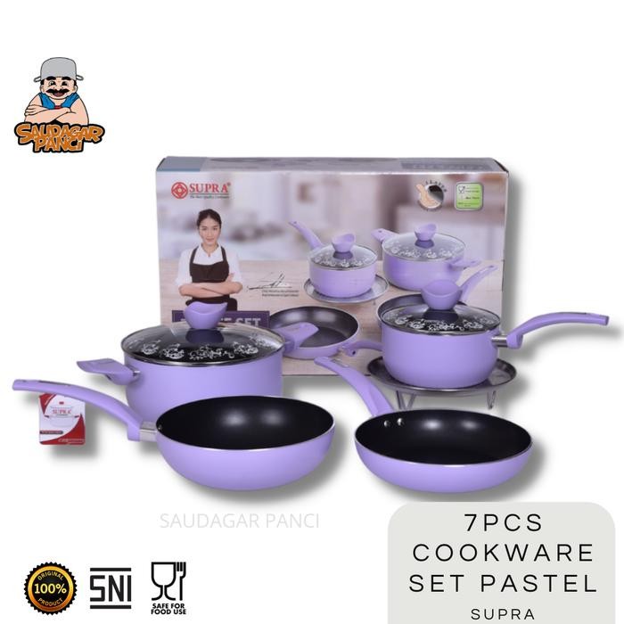 panci set / wajan anti lengket teflon / 7pcs cookware set pastel SUPRA