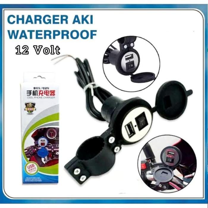 USB Charger Motor Waterproof Cas HP di motor Dengan Clamp / Bracket Stang Motor - Cas Hp Motor