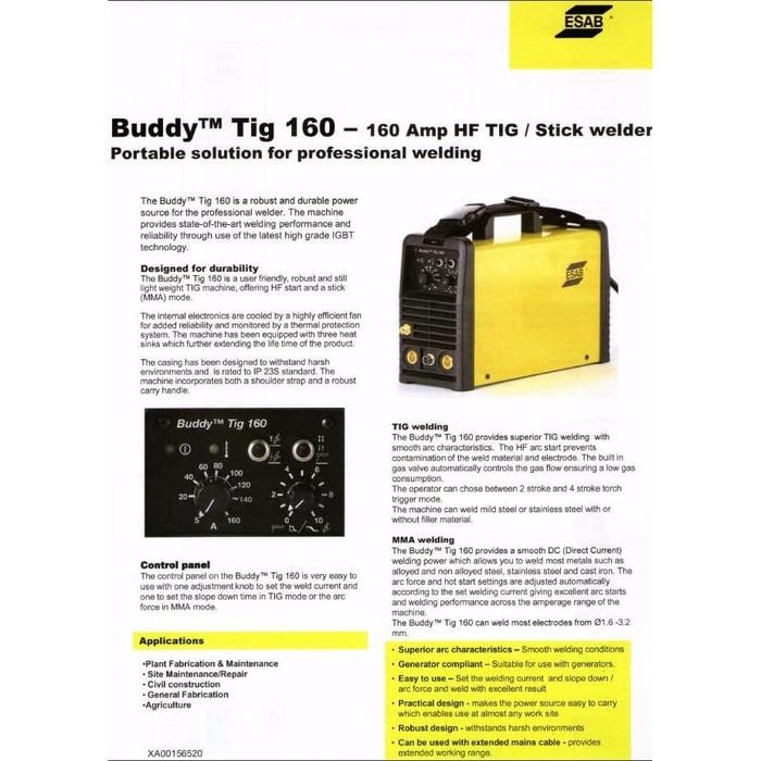 Terbaik Esab - Buddy Tig 160 Inverter / Mesin Las Argon Gtaw & Stick Mma / Arc Terlariss 