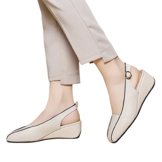 Sepatu Sendal Wanita Bustong Tali Belakang 5Cm Import Warna Hitam Dan Putih Terlaris