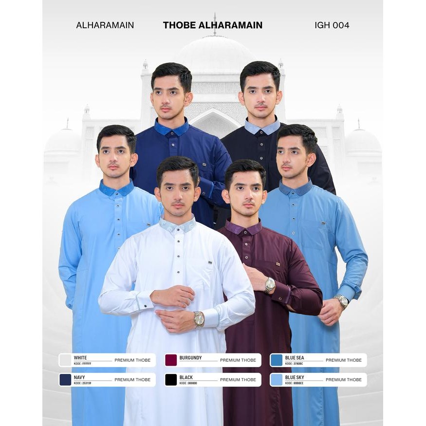 DISKON AL Haramain Jubah / Gamis Pria Remaja & Dewasa Premium (IGH 004) Navy Biru Muda Biru