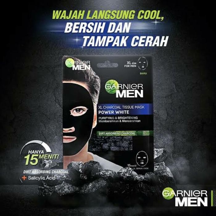 9y2m- Garnier Men Power White Xl Charcoal Masker Serum Wajah Pria Tisue Mask