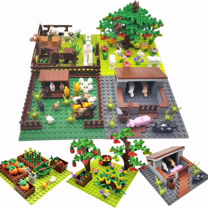 City Farm Building Blocks Street View Pasture Vegetable Food Garden Orchard Animal Pigs Chick Flower