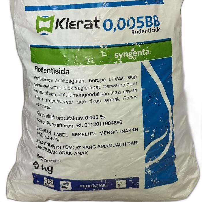 AMPUH RODENTISIDA KLERAT 0,005BB 5 KG BUNGKUS SYNGENTA/RACUN BRODIFAKUM 0,005% TIKUS SAWAH DAN