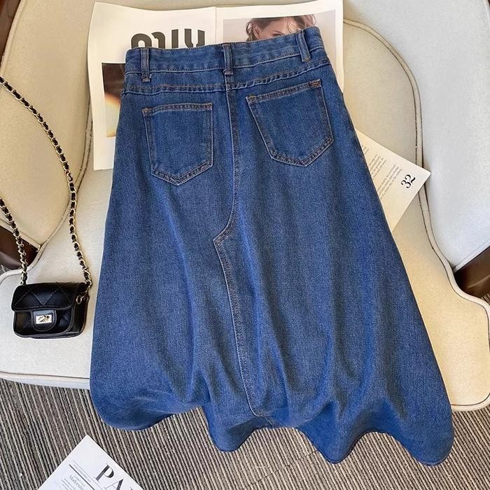 ypa5- Luck WanitaRok Jeans Panjang Model A Polos Terlaris - Rok Jeans Model A Standar