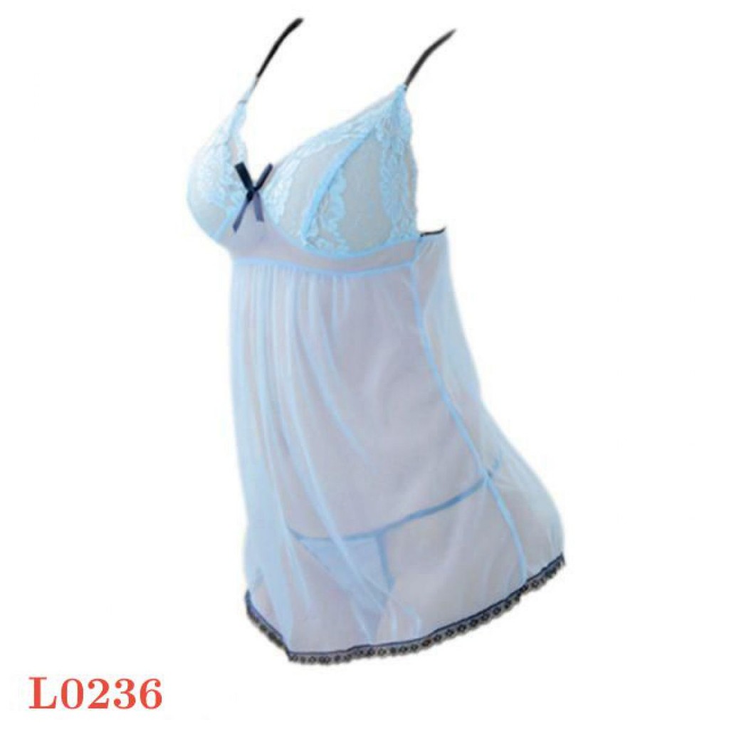 L0236 - Baju Tidur Lingerie Babydoll Mini Dress Biru Transparan