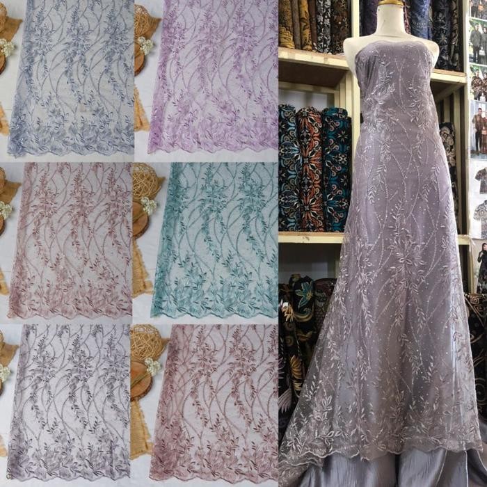 ASLI Kain Tulle Kain Tile Bordir Kain Brokat Tile Perancis bahan Kebaya READY STOCK