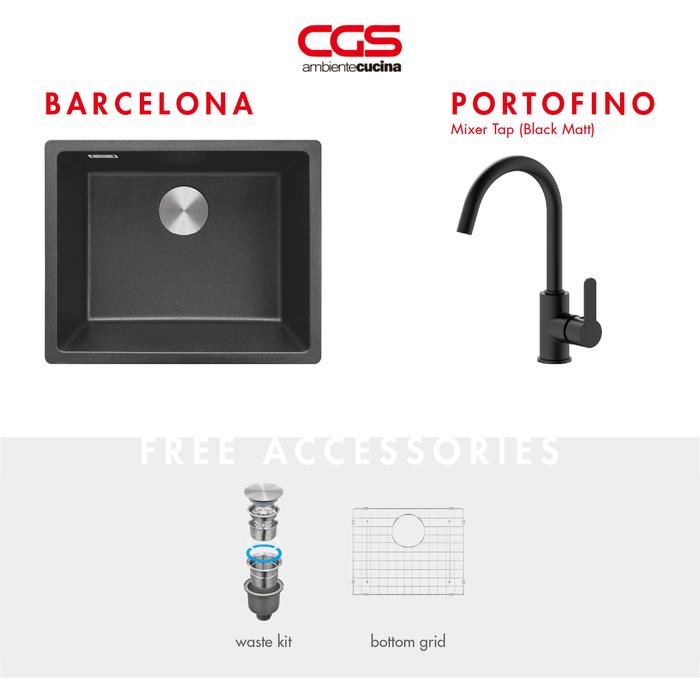 Kitchen Sink Bak Cuci Piring Dapur Granit 1 Lubang CGS BARCELONA Rockgranite Sink - Paket Sink dan
