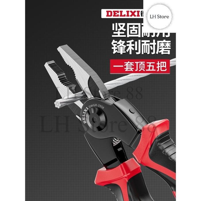 DELIXI Tang 5 in 1 Tang Kawat Tang Jepit Tang Lancip Tang Potong Tang Aksesoris Kerajinan Tang