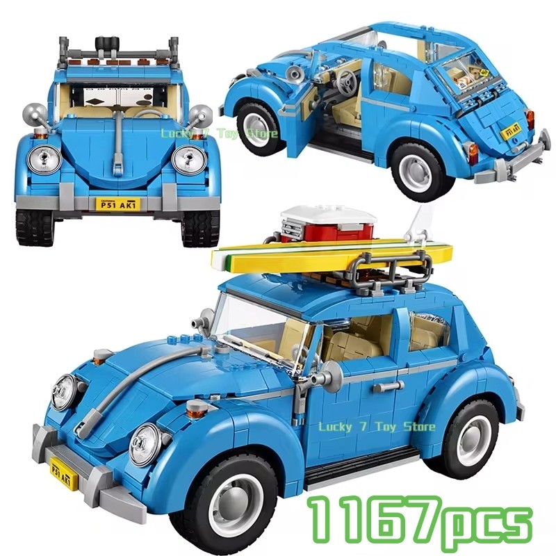 1167pcs Technical Blue Beetle Camper Car Building Blocks Model Creative City Vehicle Set Toys Bricks